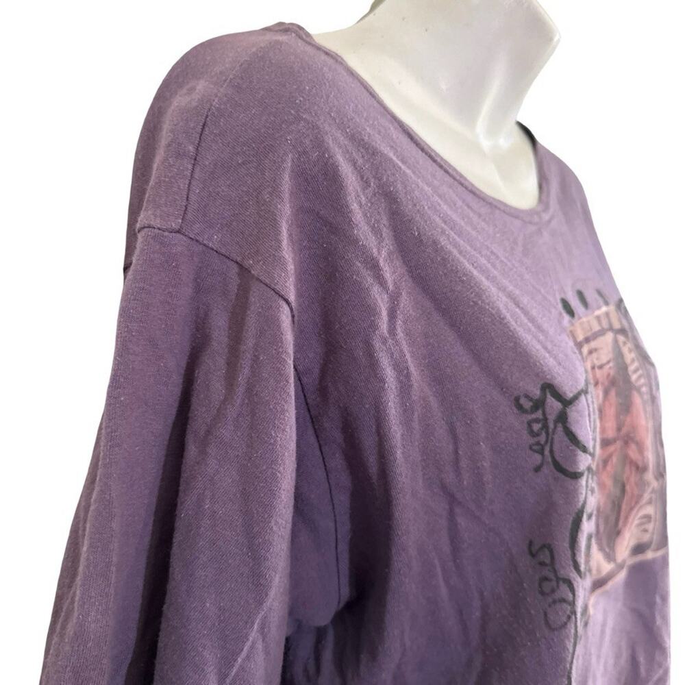 Blue Fish Painted Purple Short Sleeve Art to Wear T Shirt Top 1996 Vintage 1/ L - Picture 9 of 16